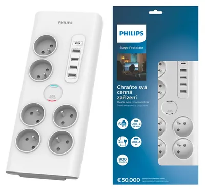 Obrázek produktu pro Philips SPN7060WA/60 přepěťová ochrana bílá 6 zásuvek 2 m