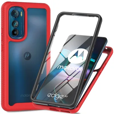 Immagine prodotto di Custodia per Motorola Edge 30, paraurti con protezione dello schermo integrata Custodia protettiva a 360° per il corpo rosso