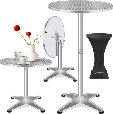 Produktbild von KESSER® 2in1 Stehtisch klappbar Bistrotisch Aluminium Edelstahlplatte | höhenverstellbar | 70cm / 115cm | Partytisch Tisch | In- & Outdoor | Hochzeit | Empfangstisch | Klapptisch inklusive Regencover