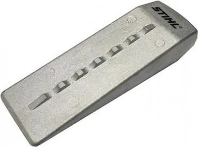 A single Stihl felling and splitting wedge made of aluminum, shown from a diagonal angle on a white background.