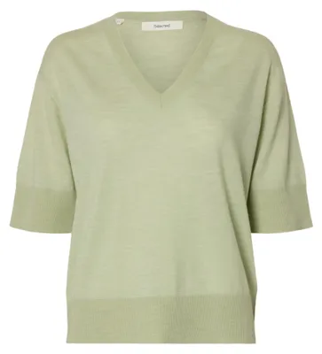 Zdjęcie produktu dla Sweter Slfthea Noos z wełny merino, model V-neck, kolor Ribbon