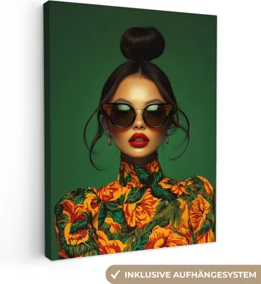 Produktbild von Leinwand Bilder 60x80 cm - Frauen, Abstrakt - Modern - Grün, Wandbilder, Wanddeko Wohnzimmer, Bild