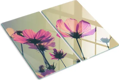 Produktbild von Tulup Glas-Herdabdeckplatte - 2x30x52cm - Glaskeramikkochfeld-Abdeckung Spritzschutz Zweiteilig Rosa Blumen
