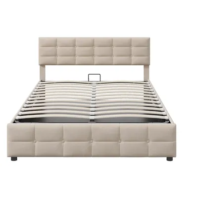 Produktbild von Flieks Hydraulisches Polsterbett 180x200cm mit Lattenrost, Stauraumbett Boxspringbett mit Höhenverstellbarem Kopfteil, Doppelbett Jugendbett, Samt