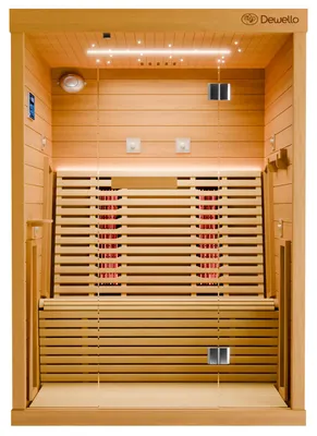 Produktbild von Dewello® Infrarotkabine Infrarotsauna PALERMO 135x120 für 1-2 Personen aus Hemlockholz, Vollspektrumstrahler, Bodenstrahler, LED-Farblicht und Beleuchtung, Bluetooth