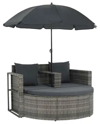 Produktbild von vidaXL Gartenbett mit Sonnenschirm Grau Poly Rattan