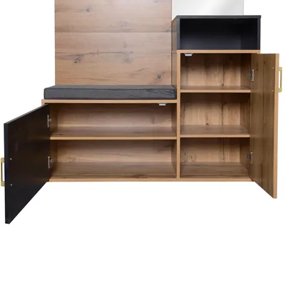 Image de OKWISH Armoire Mural, Porte-Manteau avec Miroir et Banc, Rangement Chaussures, Brun - 104x38,5x190 cm