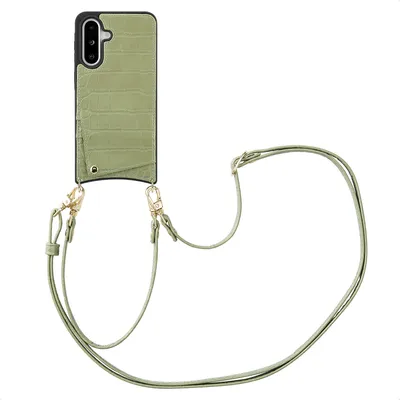 Obrázek produktu pro Selencia Nova Croco pouzdro na mobilní telefon s šňůrkou a držákem na karty Samsung Galaxy A36 / A56 - Sage Green