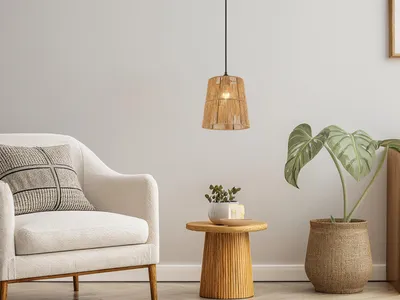 Produktbild von Kleine Boho Pendelleuchte einflammig mit Lampenschirm aus Papiergarn, Ø 24cm