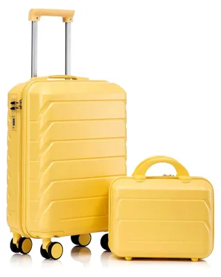 Produktbild von 14"/19" 2-teiliges ABS-Spinner-Kofferset mit Zahlenschloss & 14" Kosmetiktasche (Gelb) Reisekoffer, Hartschalenkoffer