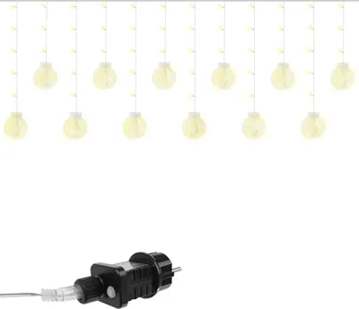 A string of fairy lights with round bulbs and a power plug.