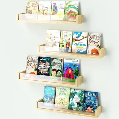 Produktbild von Unyqoos Wandplankenset aus Holz und Acryl für das Kinderzimmer – Sichere Buchaufbewahrung und einfache Montage