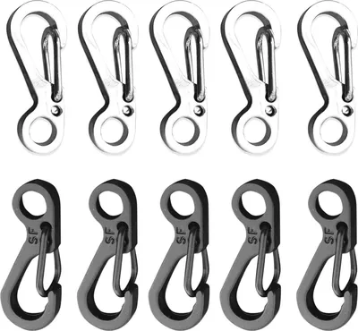 Produktbild von SF Mini Karabiner, Mini Karabiner, mit Federschnalle, für Camping, Clipring, leicht, kleiner Karabiner, Clip (Schwarz, Silber)
