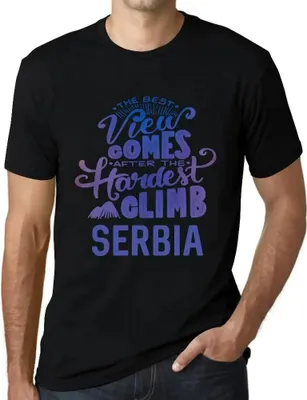 Produktbild von Herren Grafik T-Shirt Die beste Aussicht kommt nach der schwersten Bergbesteigung Serbien – The Best View Comes After Hardest Mountain Climb Serbia
