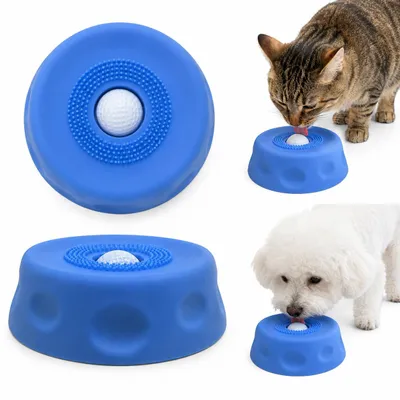 Produktbild von Hundeleckmatte mit Ball 2er Set Slow Feeder Napf Blau mit Saugnapf Interaktiver Futterspender für Hunde und Katzen