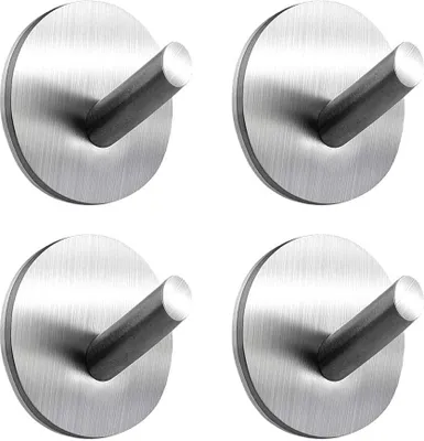Produktbild von Selbstklebend Handtuchhaken, Bademantelhaken Haken 3M Edelstahl Wandhaken Edelstahl Rostfrei Bad Toilette Küche Handtuchhalter Kleiderhaken Ohne Bohren Silber - 4 Stück