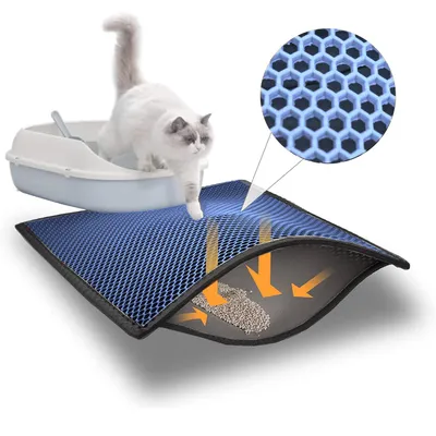 Obrázok produktu pre Vodotesná podložka pre mačky 40 x 60 cm, vzor včelích plástov, modrá/tyrkysová