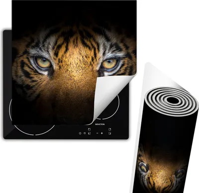 Produktbild von Herdabdeckplatte 60x52 cm Glaskeramikkochfeld Abdeckung Anti Rutsch Matte Aufrollbar, Schwarz Tiger