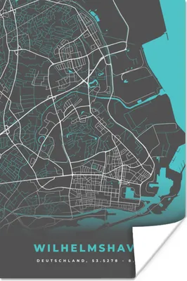 Produktbild von MuchoWow® Poster Blau - Deutschland - Karte - Stadtplan - Wilhelmshaven 120x180 cm - Kunstposter