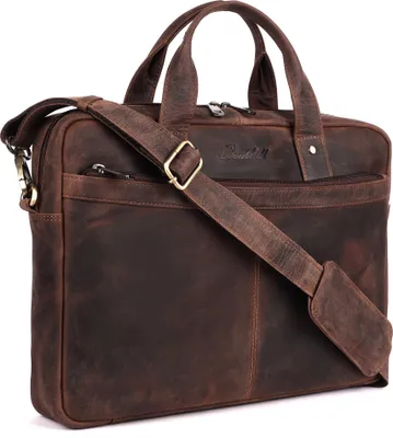 Produktbild von Benthill Laptoptasche Echt Leder I Aktentasche für Laptop I Umhängetasche für Notebook I Damen und Herren Tasche I Echtleder Notebooktasche