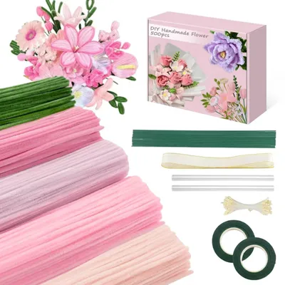 Pfeifenreiniger-Set 500 Stück, Blumen-Bastelset, bunt