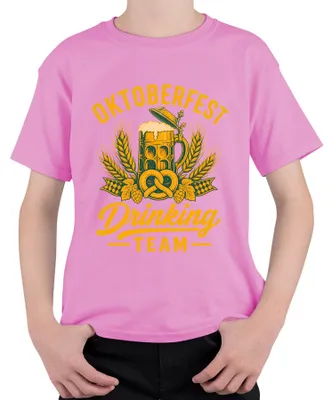 Productafbeelding van , drinkteam, bierkan, pretzel, lederhosen, dirndl, kinder T-shirt, roze, maat 128