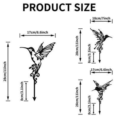 Obrázok produktu pre Omgoods – Súprava 3 kovových dekorácií kolibríkov do záhrady, rôzne štýly
