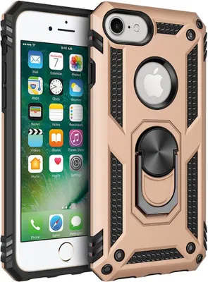 Produktbild von LaimTop iPhone 8 Hülle, Hybrid Robuste Rüstung Drehbarer Ring Halter Ständer Dual Layer Hard PC + TPU Stoßfest Schutzhülle für iPhone 7 / iPhone 8 Gold