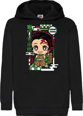 Immagine prodotto di Felpe con cappuccio per bambini Demon Anime Slayer Kimetsu No Yaiba Chibi Tanjiro Kamado, 5-6 Jahr - 116 / Noir
