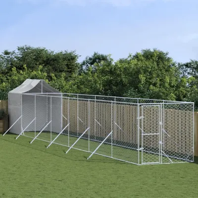 Produktbild von The Living Store Outdoor-Hundezwinger mit Dach Silbern 2x14x2,5 m Stahl Verzinkt