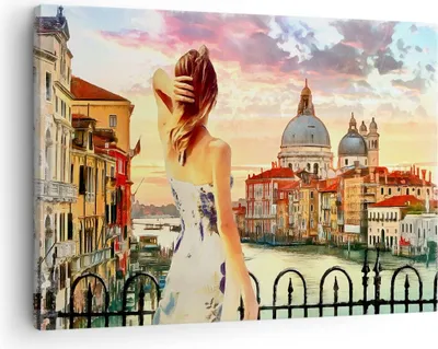 Produktbild von Bild auf Leinwand - Leinwandbild - Venedig Brücke Wasser - 70x50cm - Wand Bild - Wanddeko - Leinwanddruck - Bilder - Kunstdruck - Wanddekoration - Leinwand bilder - Wandkunst - AA70x50-3495