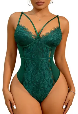 Immagine prodotto di Body da donna Buitifo, stile babydoll, scollatura a V, in velluto (verde scuro, taglia M)
