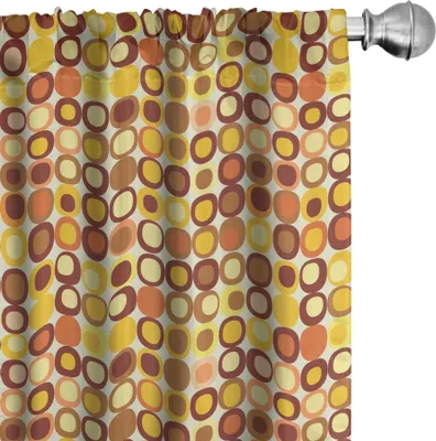 Produktbild von ABAKUHAUS Mitte des Jahrhunderts Vorhänge, Gardinen, Kitsch und Retro gestylt Runde Kantenmuster in alten Erdtönen, 2 Stück 75 x 175 cm, Gelb Braun Korallenrot