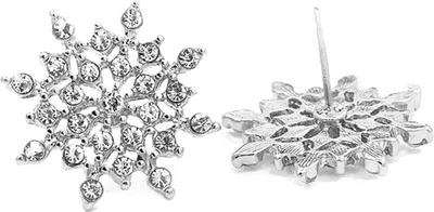 Produktbild von 1 Paar Damen-Ohrringe, modisch, elegant, Schneeflocken-Strass-Ohrringe, Schmuck, Geschenk für den täglichen Gebrauch-Silber