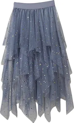 Produktbild von ASKSA Damen Midi Tuellrock Lang Tuell Petticoat Unterrock High Waist A-Linie Knielang Faschingskostueme Rock fuer Halloween Fasching Karneval Party,Glaenzend Blau,M