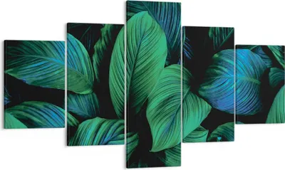 Produktbild von Bild auf Leinwand - Leinwandbild - 5 Teile - Blätter Pflanzen Exotik - 125x70cm - Wand Bild - Wanddeko - Wandbilder - Leinwanddruck - Bilder - Wanddekoration - Leinwand bilder - EA125x70-5066