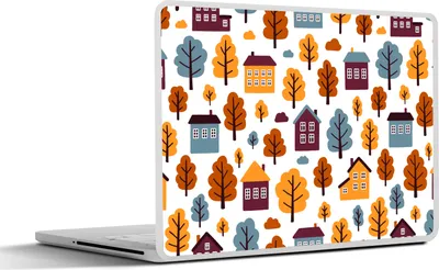 Produktbild von MuchoWow® Laptop Aufkleber Sticker Cover Muster - Haus - Bäume 30x22 cm - Laptop-Sticker