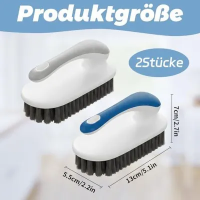 Produktbild von Scheuerbürsten im 2er-Set mit Griff für Küche und Bad, Reinigungsbürsten mit ergonomischem Griff in Grau und Blau