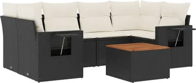 Produktbild von vidaXL 7-tlg. Garten-Sofagarnitur mit Kissen Schwarz Poly Rattan