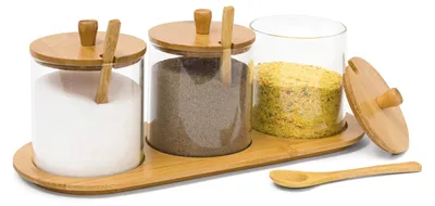 Gewürzgläser-Set 3-teilig, Bambus & Glas, 12x31x12 cm, natur