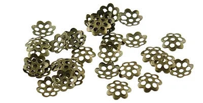 Produktbild von Vintageparts Perlkappen Blümchen filigran antik Bronze, 100 Stück, 6 mm
