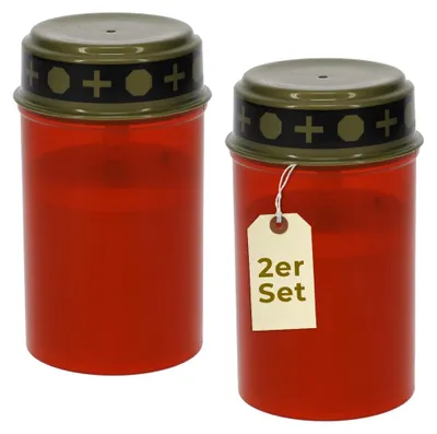 Produktbild von 2er Grablichter LED Batteriebetrieben Set Grabkerzen LED Kerze Grabdekoration Wetterfest Friedhofskerzen Grabkerzen für draußen Grablampen Grableuchten Flackernd Rot