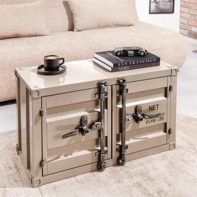 Produktbild von riess-ambiente Container-Schrank GLOBETROTTER 80cm greige Metall Aktenschrank mit Flügeltüren
