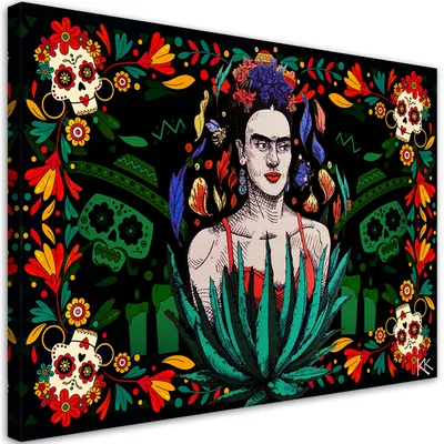 Image de Toile Frida Kahlo mexicaine 60x40 Feeby Image colorée pour le mur, prête à être accrochée