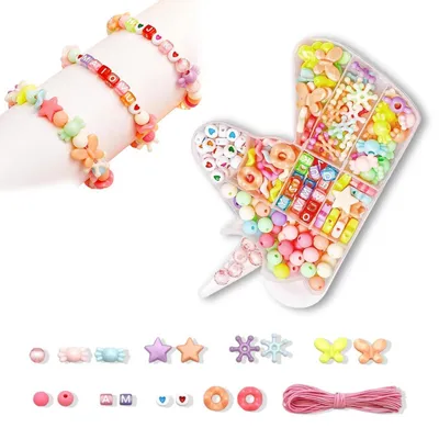 Produktbild von Perlen Set für Armbänder Selber Machen mit 210 Perlen und Tragetasche, Bastelset für Kinder