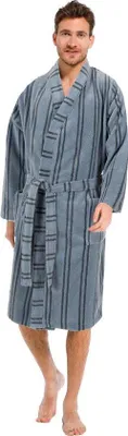 Image de Unyqoos® Pastunette, peignoir pour hommes – Kimono en bambou, rayures gris-bleu, luxueux, avec poches et ceinture à nouer, taille XXL (56), 40% polyester / 40% bambou / 20% coton