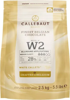 A bag of Callebaut white chocolate callets.
