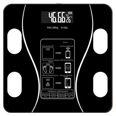 Image de Pèse-personne numérique portable Bluetooth avec IA et mesure de la masse graisseuse, écran LED, noir