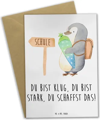 Produktbild von Mr. & Mrs. Panda Grußkarte Erster Schultag Motivation - Weiß - Geschenk, für den Schulanfang, osterkarte, ermutigende Sprüche, genesungskarte, Trost, einladungskarten