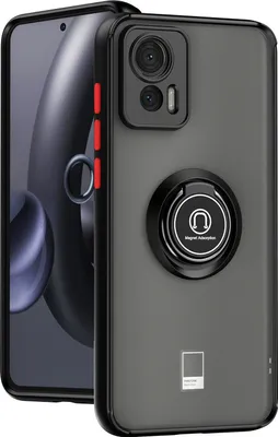 Image de Etui pour Motorola Edge 30 Neo étui TPU translucide mat avec porte-anneau et support Noir Rouge